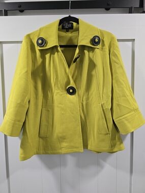 Luii Bright Chartreuse Short Pea Coat with Contrast Buttons